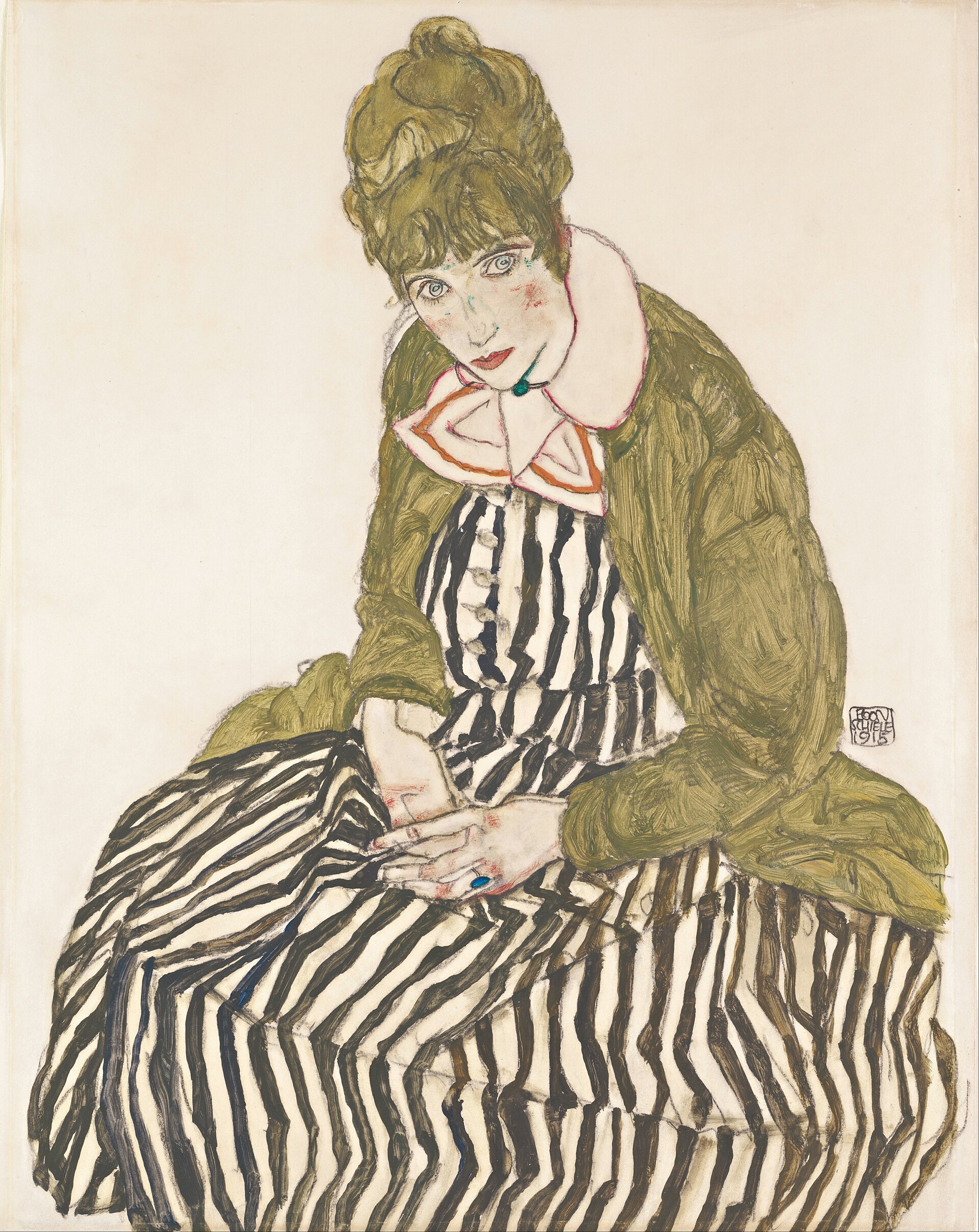 줄무늬 드레스를 입은 에디트 쉴레 (Edith with Striped Dress)